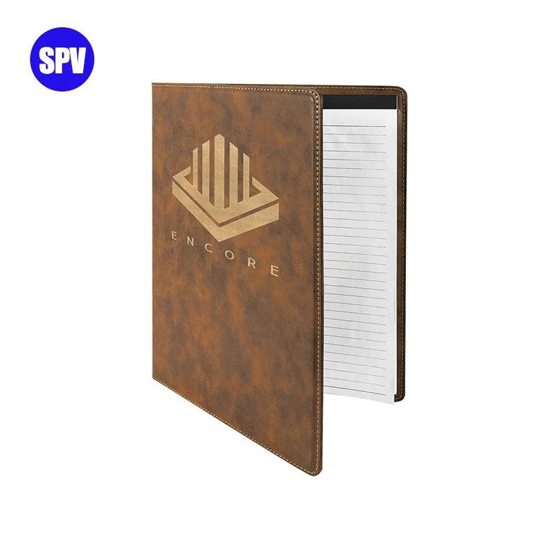 Organizador de portfólio de couro sintético para notebook A5 de alta qualidade Personalizado e personalizado a laser Pu Couro Portfólio