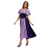 0819 Purple Dress with Waist Belt and Ribbon