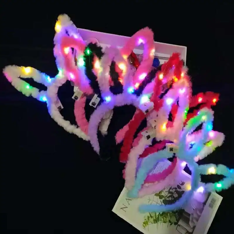 LED Light Luminous Rabbit Ears Flashing Bunny Ears Headdress Head Hair Band Hoop Kid Birthday Christmas Party Decoration Toy