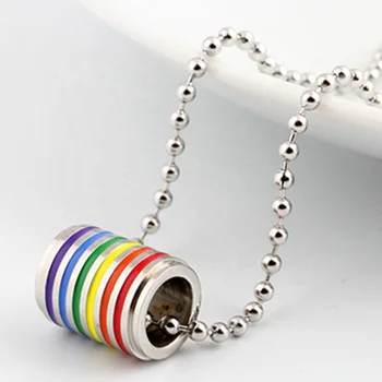 High Quality Fashion Stainless Steel Ball Chain Gay Rainbow Cylinder Pendant Necklace for Women Men Unisex Gift Jewelry New Hot