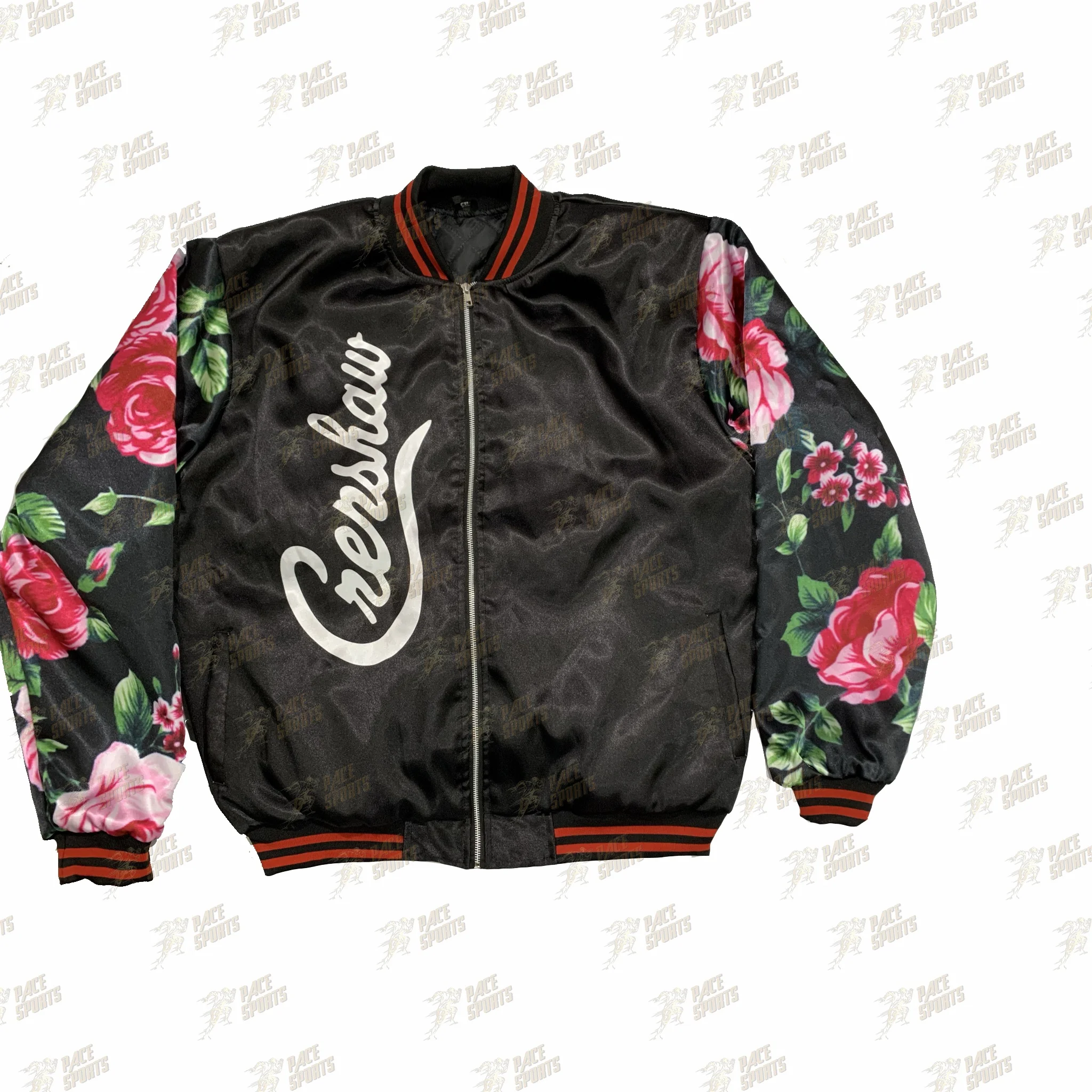 New Floral Embroidered Satin Bomber Varsity Jacket Wholesale