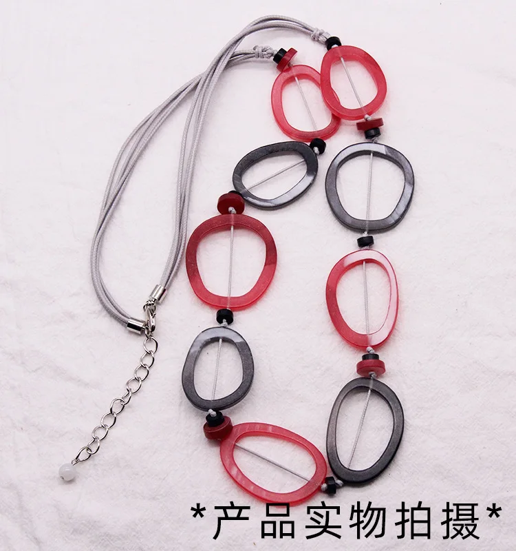 New Design Fashion Women Necklace Jewelry Colorful Acrylic handmade Long Wax Cord Necklace Girls Geometry Necklace.jpg