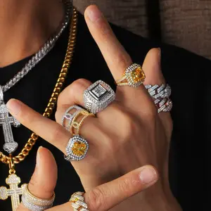 Miss Jewelry New Hip Hop Iced Out Stone Gold Plated Custom Brass Design  Rings for Men