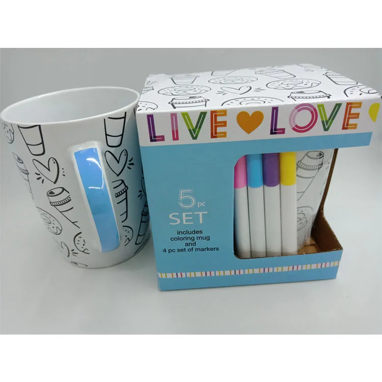 16oz Ceramic Coloring Mug And 4pc Set Of Markers Gifts Mug For Kid