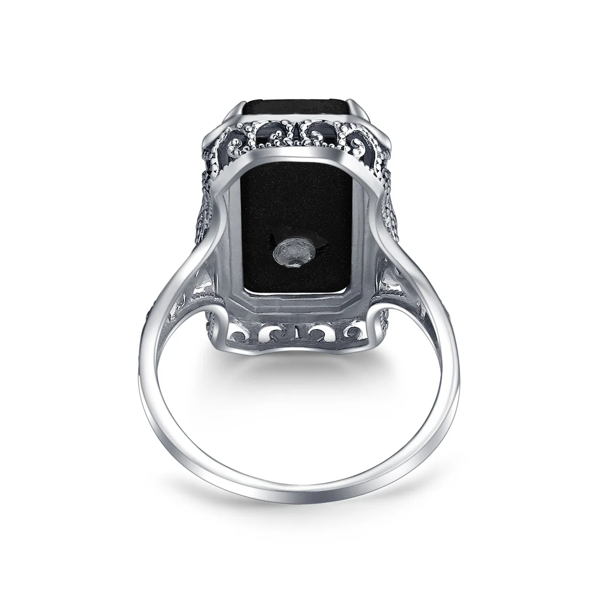 Vintage Black Onyx Cocktail Ring In 925 Sterling Silver, Women's