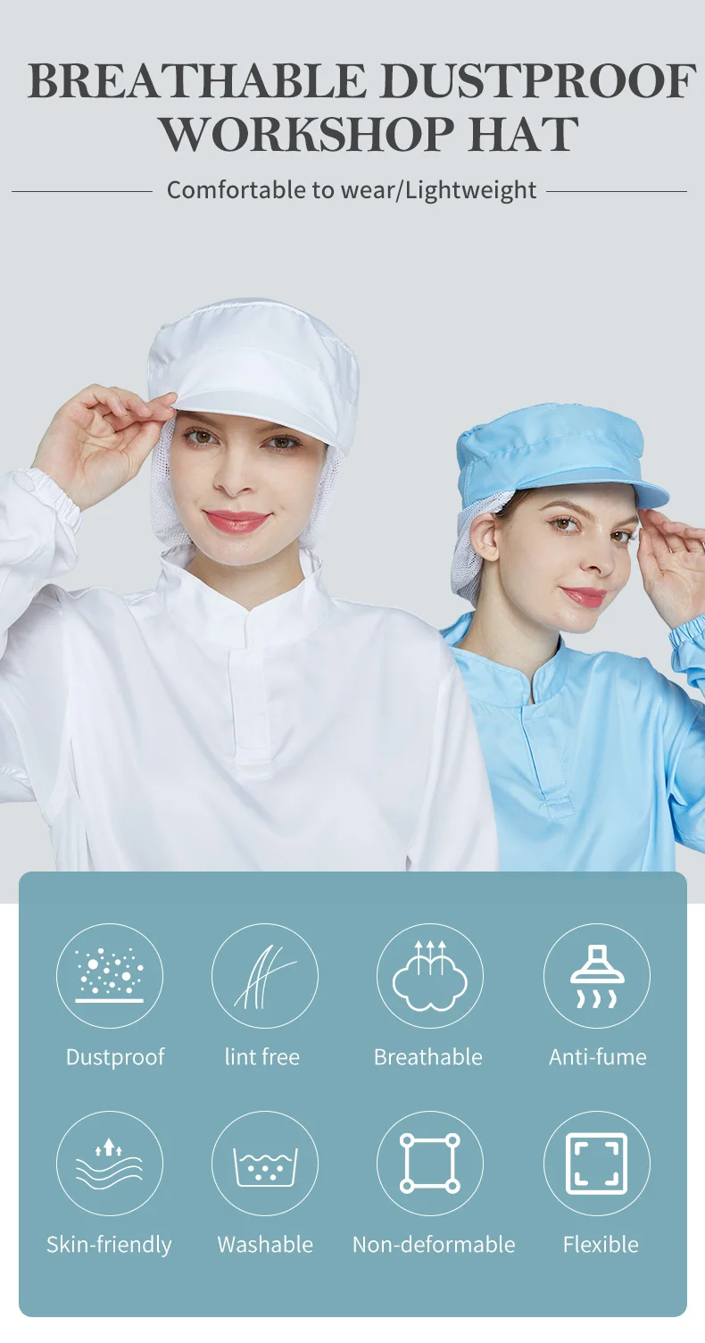 Lightweight Polyester-Cotton Food Processing Hat One Size Fits All for Food Factory and Workshop