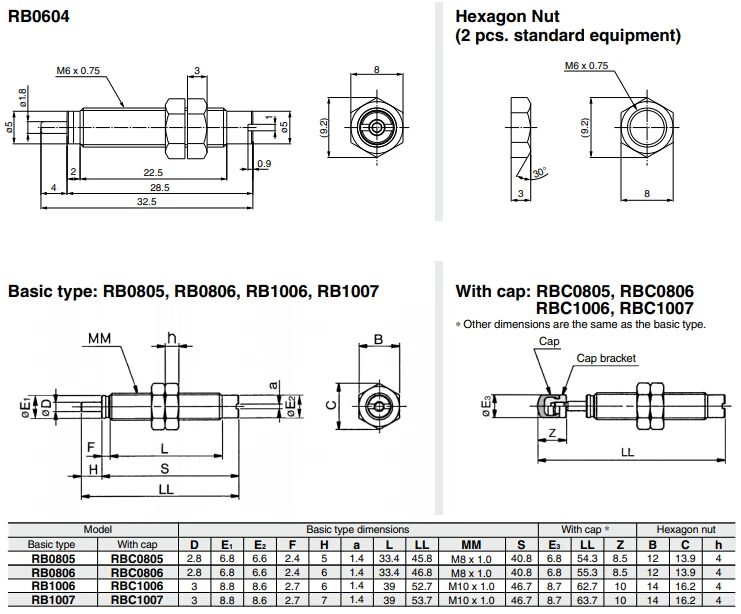 Shock Absorber Rb Rbc Rb0604 Rbc0604 Rb0805 Rbc0805 Rb0806 Rbc0806 ...