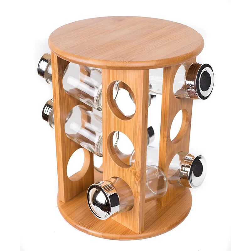 Wholesale Bamboo Spice Rack with 16 Spice Jars Kitchen Spice Tower Organizer Seasoning Storage Holder for Countertop or Cabinet