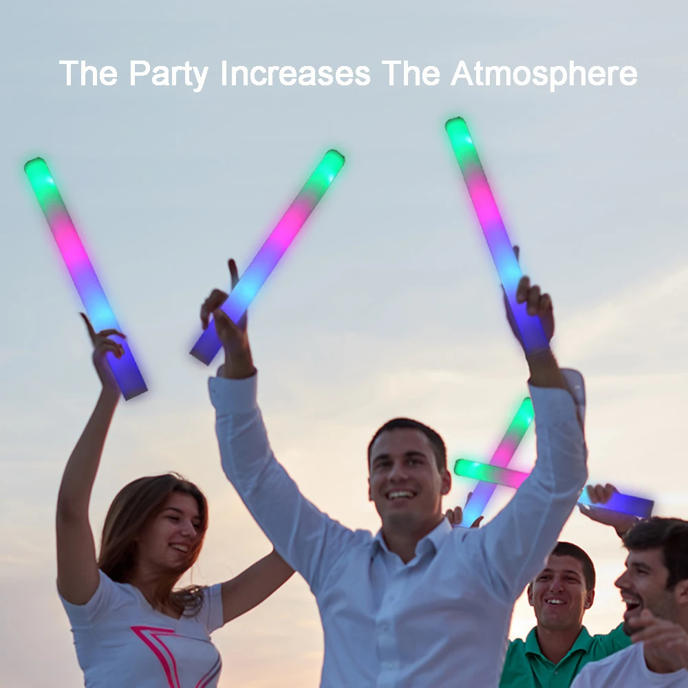 Custom Logo LED Light up Foam Glow Sticks Baton 3 Modes Colorful Flashing for New Year Back to School Christmas Parties