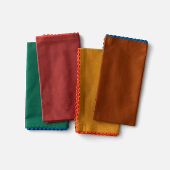 Wholesale Color Block Linen cloth Napkins with scallop trim table Napkin Linen placemat Linen cotton cloth napkins for hotel