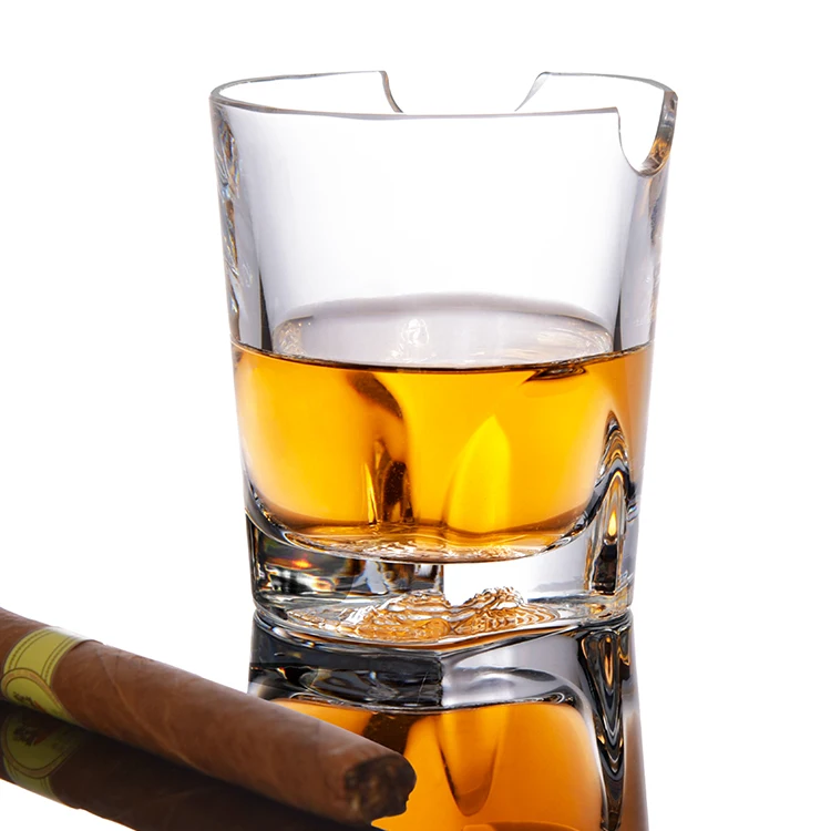 Free Sample Clear Customised Unique Whiskey Glasses Heavy Base Shot Glass Sublimation Cigar Holder Glass Cups  for Home Party