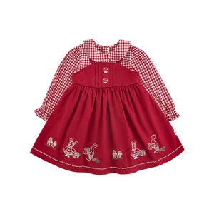 YOEHYAUL C3006 100% Cotton Long Sleeve Girl Spring Dress Red Embroidery 3 Year Old Girl Dress Children Eid