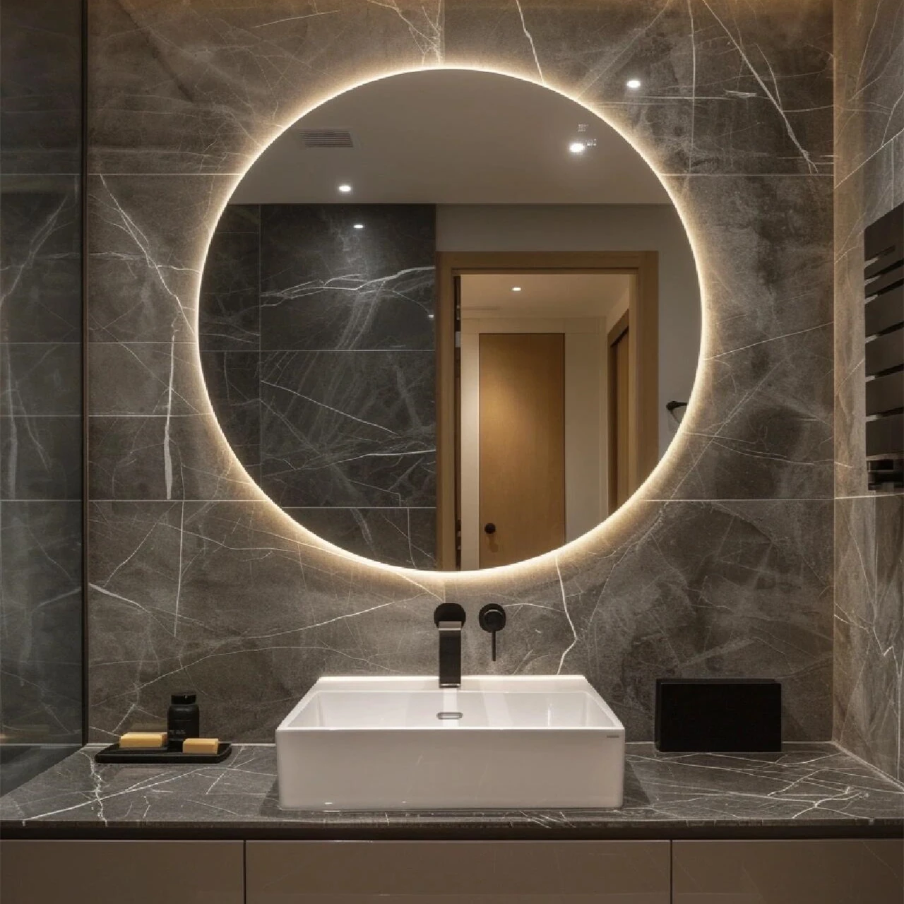 Custom Simple Design Hotel Golden Circular Round Bathroom Wall Mounted Smart Mirror