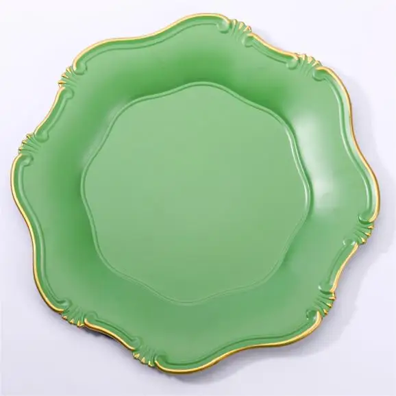 Nordic Party Banquet 14 Inch Green Plastic Atrovirens Gold Rim Lace