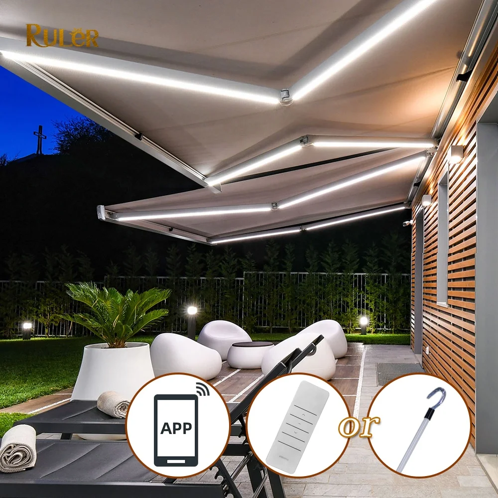 Markisenhersteller Outdoor Elektrische Wasserdichte Acrylstoff-Markise mit  Aluminiumrahmen Vollkassette Ausziehbarer Arm mit LED-Beleuchtung