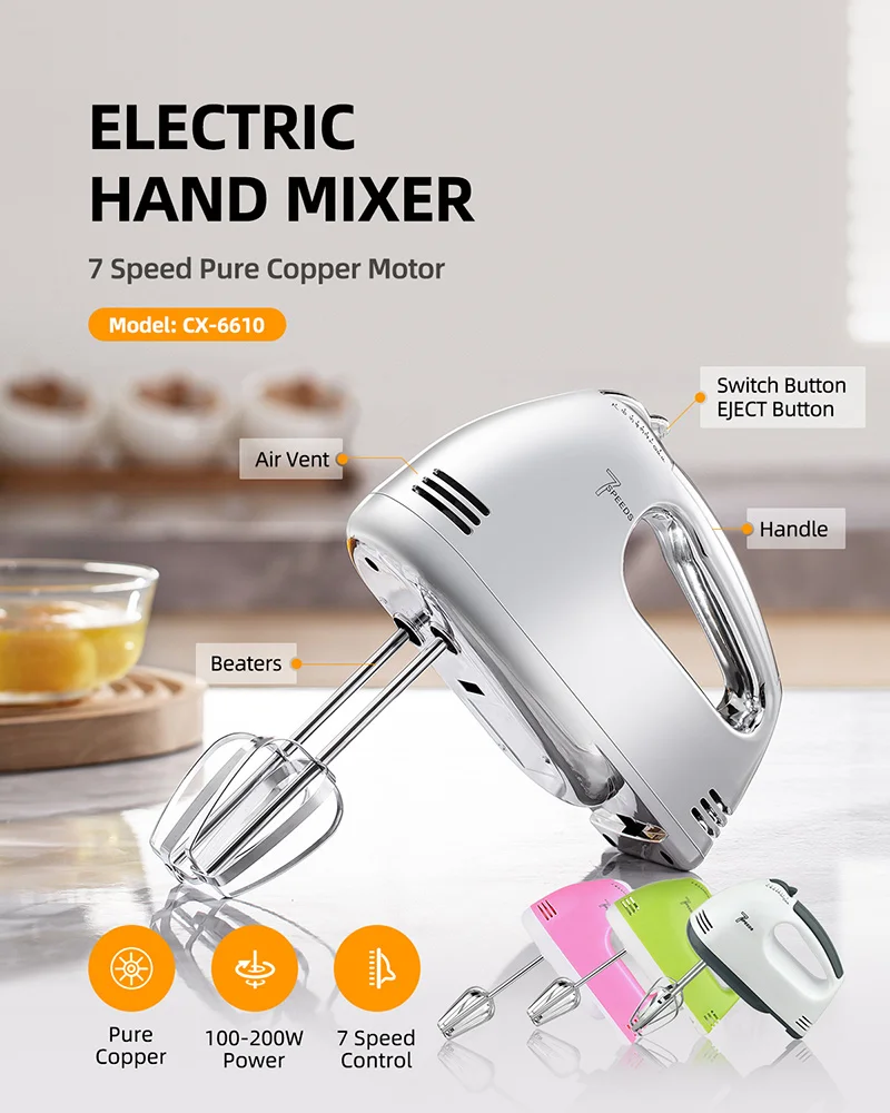 CX-6610 Speeds 100W 120W 150W Customizable Colors Home Appliances Kitchen  Food Egg Beater Electric Hand Held Mixer