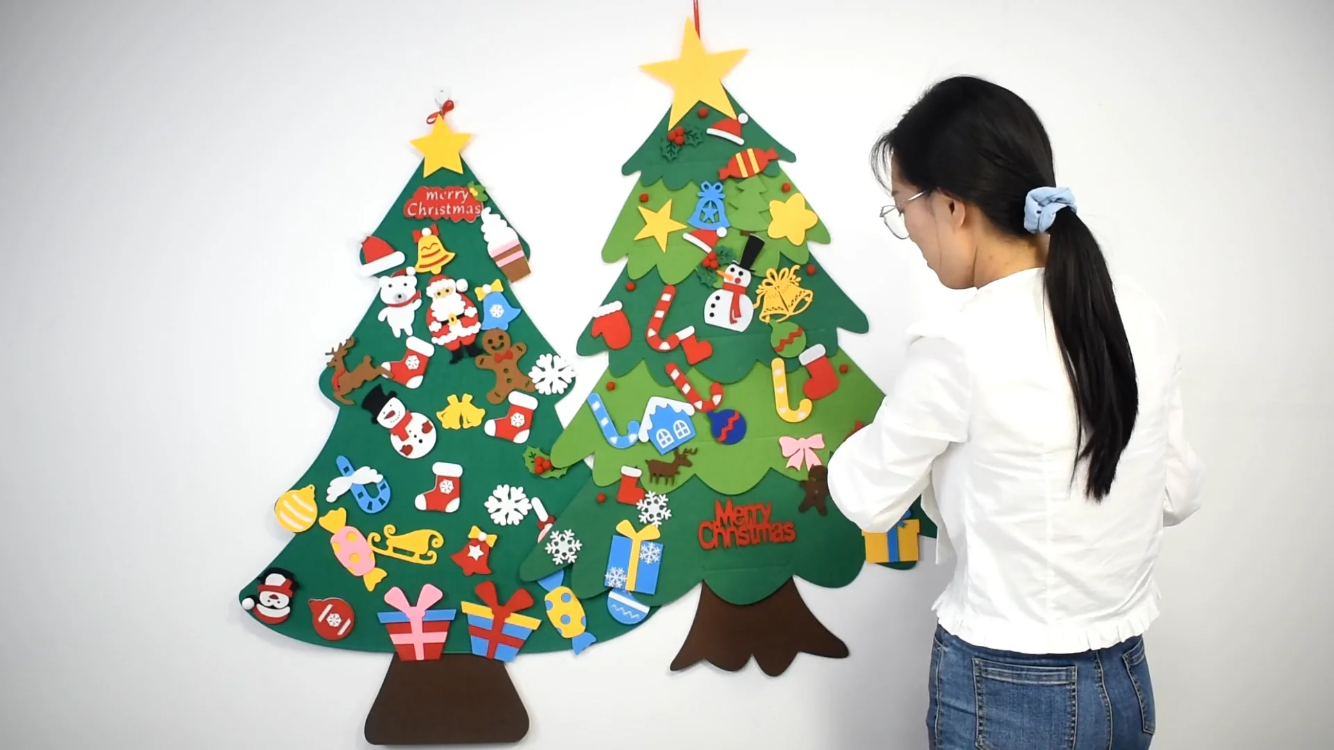Christmas Decoration Kid Xmas Gift Felt Christmas Tree With 25pcs