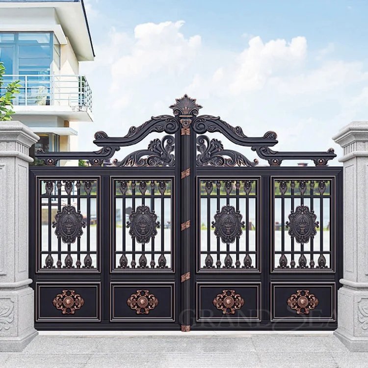 Classic Style High Quality square Shape Flower Pattern Aluminum Exterior Electric  Yard  French Iron Gate