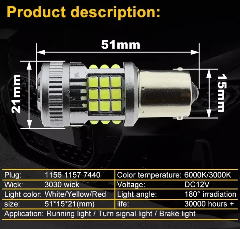 ESPUMOSO Auto LED Canbus 1156 1157 7440 3030 T20 36SMD 12V Anti Stroboscopic Decoding Turn Signal Lamp Bulbs With Fan Cooling