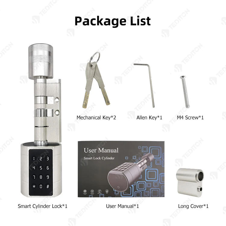 Tediton Newest Design Gold Smart Cylinder Lock Euro Cylinder Lock Tuya