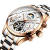 6 quadrante bianco oro rosa cassa-cinturino in acciaio inox