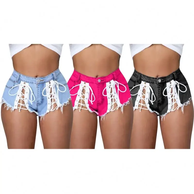 Overstock Leftover Clothing Branded Labels Womens Stretchy Denim Shorts Lady Sexy Summer Mini Jean Cut up Shorts supplier