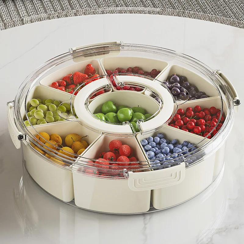 Round Divided Serving Tray With Lid and Handle Portable Snack Compartment  Fresh Keeping Food Storage Snack Box Container