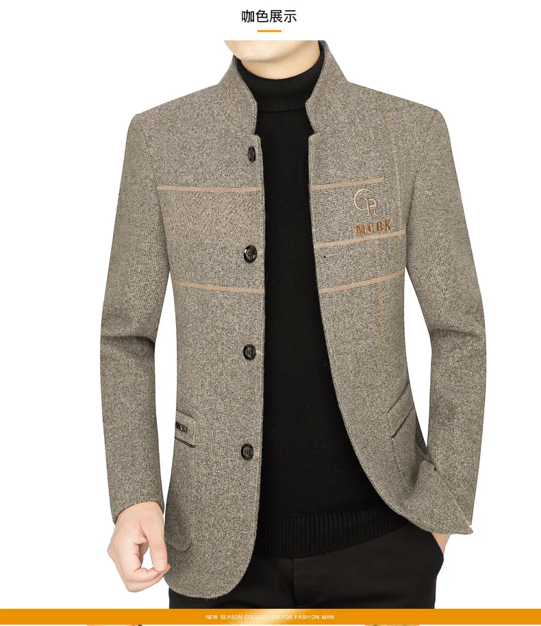 Men's Thickened Woolen Jacket. Autumn And Winter Stand Collar. Business ...