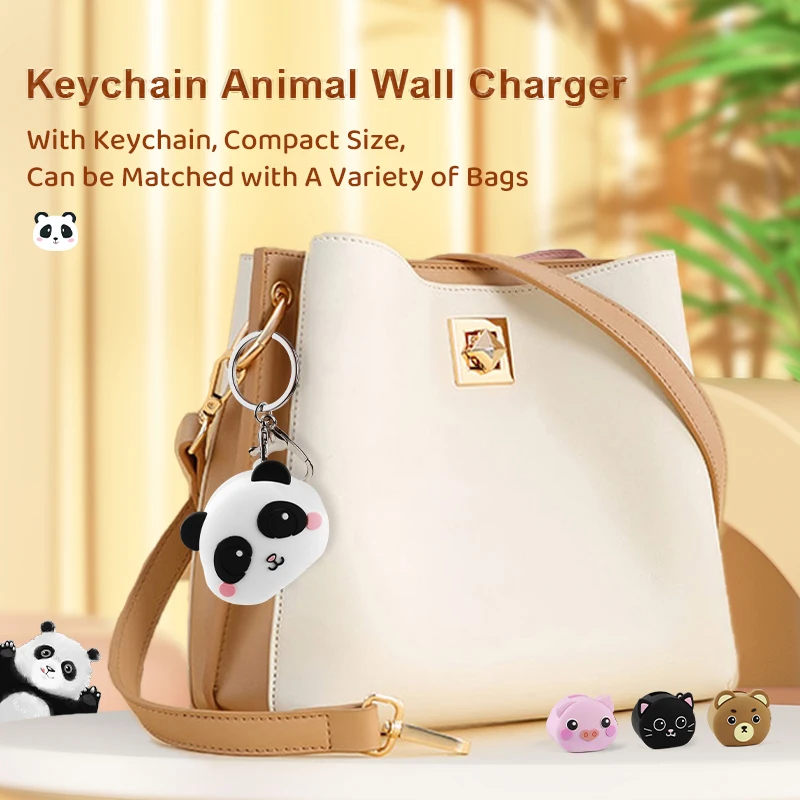 Personalized Custom Wall Charger Panda Design Animal Cute Mini 12W 20W Keychain Phone USB a Power Wall Charger