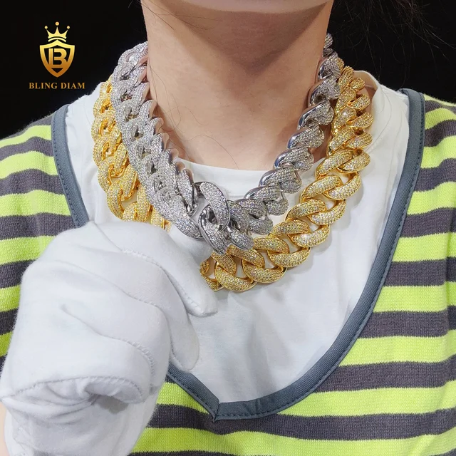 Blingdiam Jewelry Fashion big size hiphop Chain 25mm 4rows 5A+ CZ Diamond 18K Gold plated Cuban link chains for men