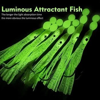 Cheery Luminous 14.5g 180cm Trolling Lure Fishing Hooks 6pcs Octopus Rig Artificial Soft Bait Made of Rubber and PVC – Soft Lure – view 4