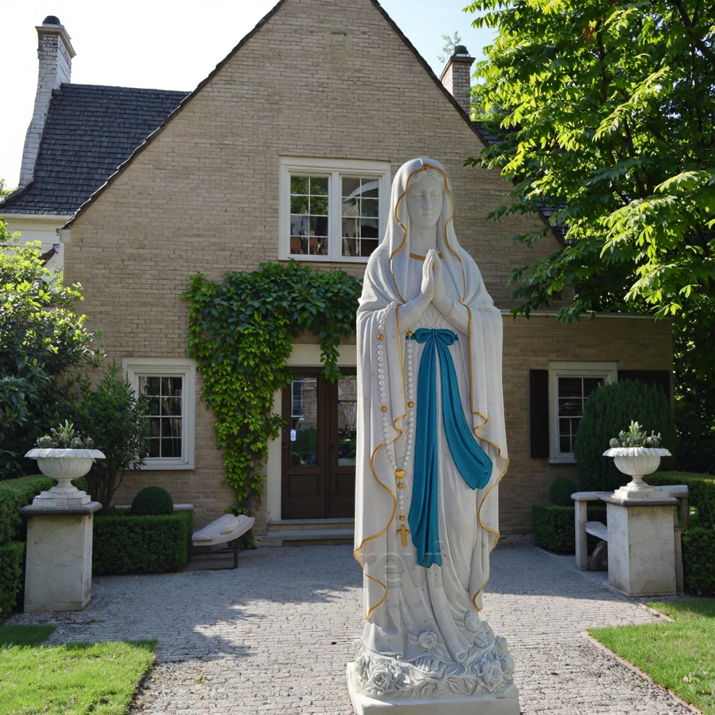 TREVI Classic Painted Marble Stone Virgin Mary Statues Religious Figure Sculpture for Catholic Church