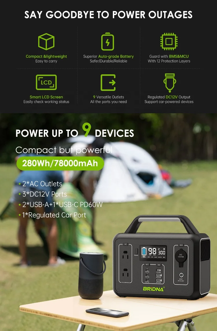 Source 2022 BRIDNA 300W 110v 14.8hz 20ah 296wh portable power