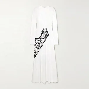 Clothing Manufacturer Custom Spring  Autumn White v Neck Long Sleeve Cotton Print Women Elegant Casual Maxi Dress