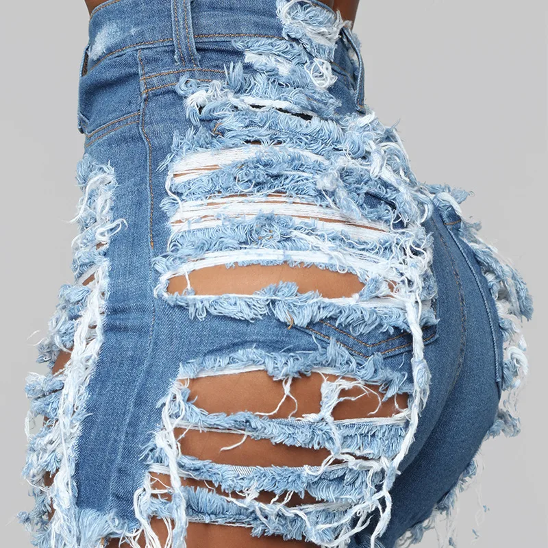 2023 New Women's Ripped Denim Shorts Sexy High Elasticity Worn Out ...