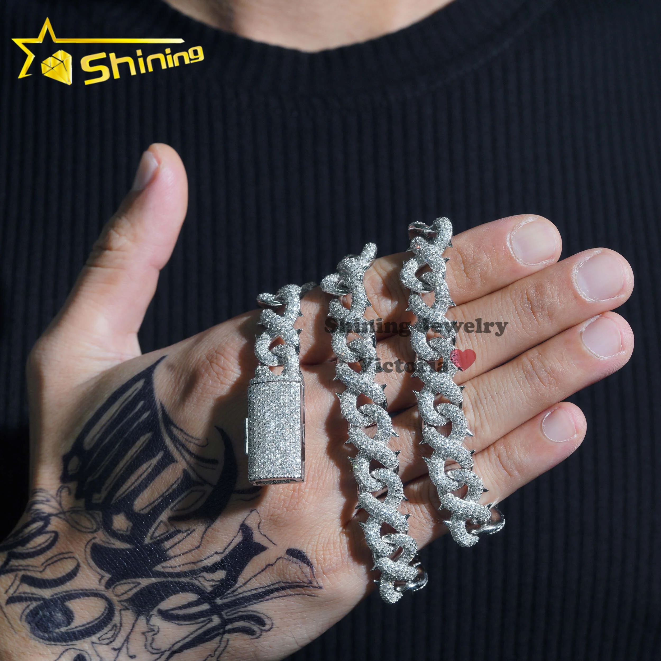 El Hip Hop Miami Frenar La Cadena De Cubana De Los Hombr Con Helado De Bling Macho De La Cadena Collares Collar De Color Plata Enlace Rapero Hombres Joyas Yssoouinrg