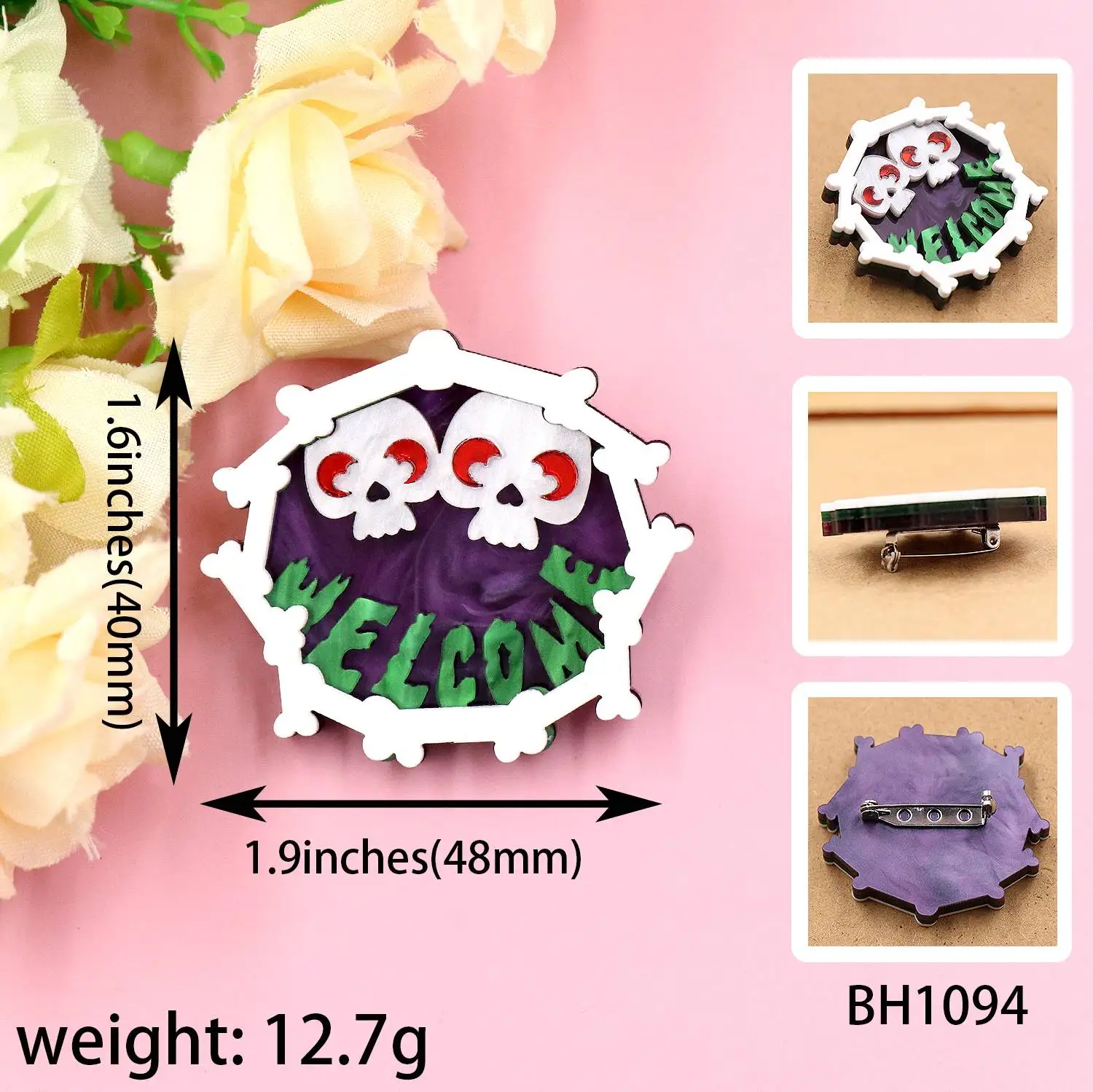 YYXBH1094 High Quality Acrylic Funny Skull Bones Brooch Unisex Halloween Wedding Party Engagement Jewelry for Kids factory