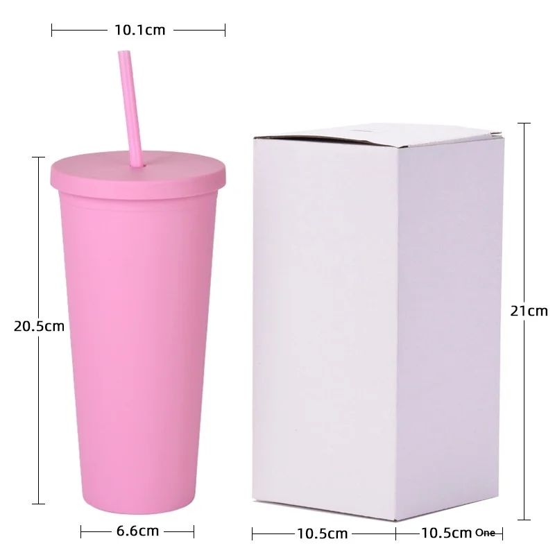 2026 Cross-border Hot-selling Eco-Friendly Double-layer Acrylic Straw Cup 22OZ Large-capacity Outdoor Frosted American Style preview 4