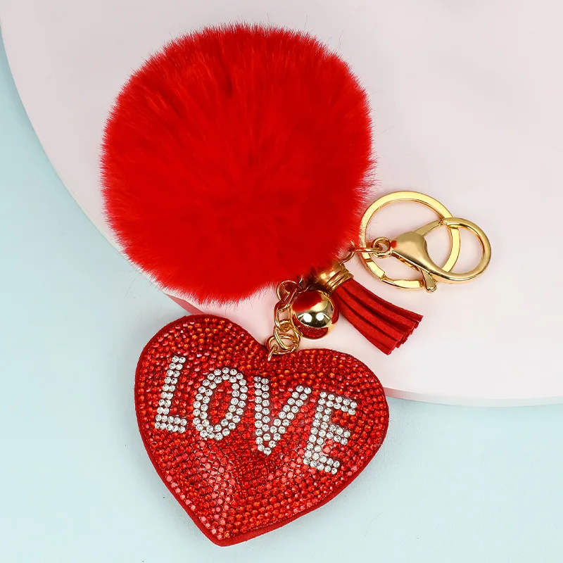 Rhinestone Valentine Heart Keychain w/Pom Pom – Full of Charm Paper &  Boutique