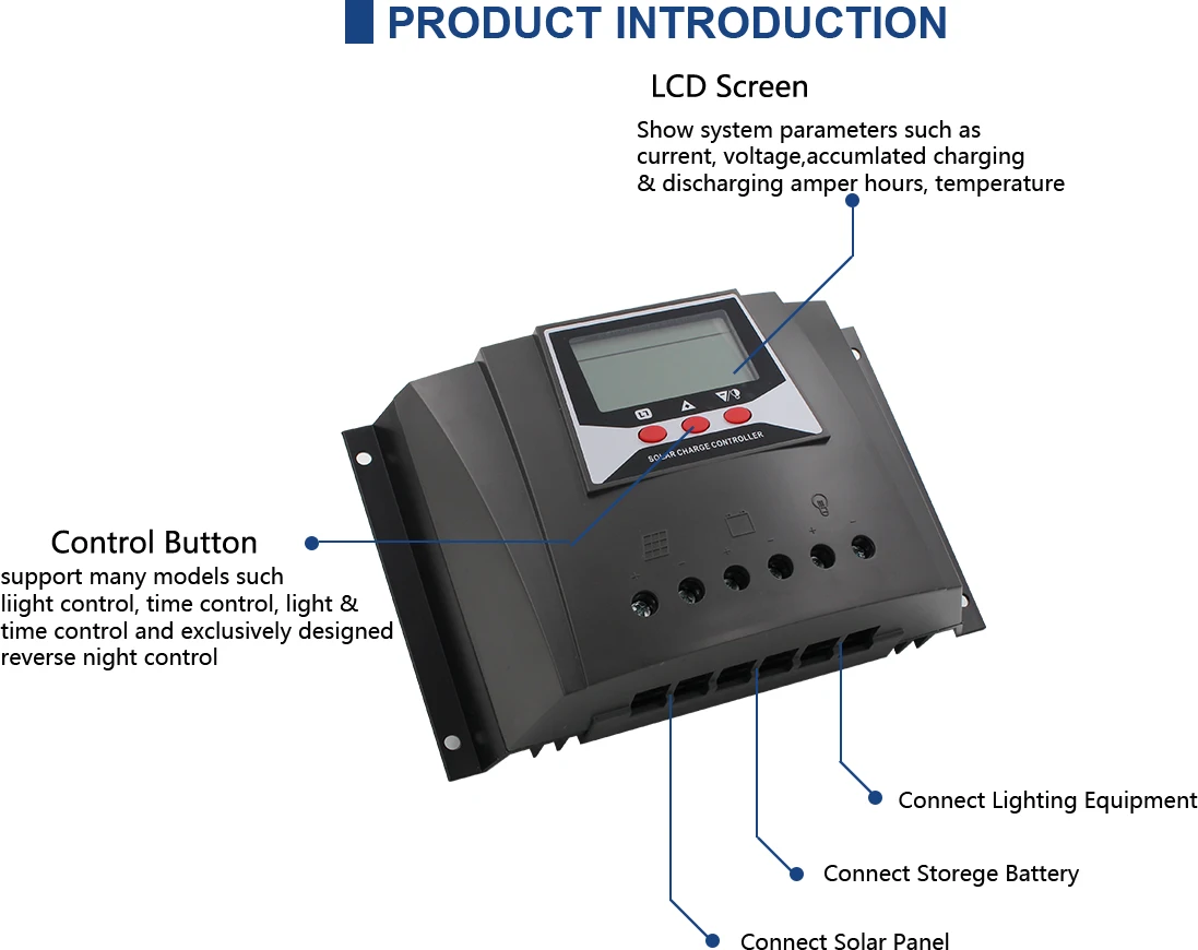 WP6024 WP6048 Controlador Solar Regulator PWM Chargee Controller WP Series for Energy Power Lithium Acid Gel Battery