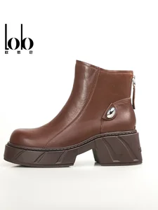 Women's British Martin Boots Autumn and Winter Ankle Boots, with Increased Zipper Height and Solid Color Pattern Women's Shoes