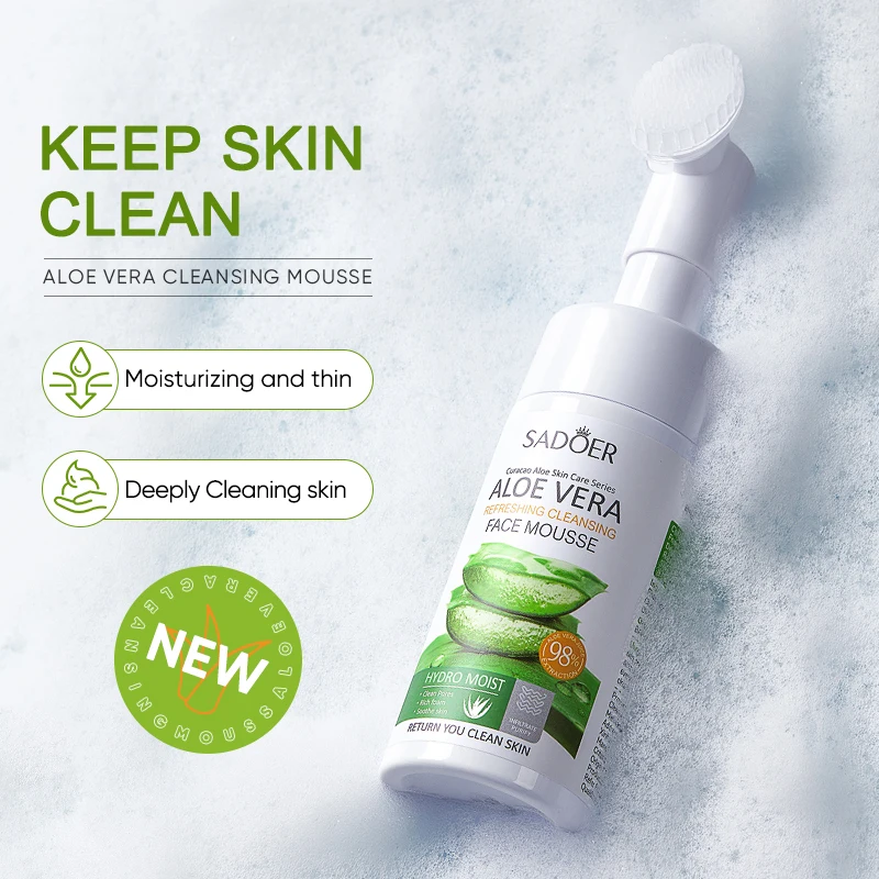 SADOER New Rich Foam Refreshing Natural Aloe Extract Deep Cleansing Mousse  Wholesale Skin Care Face Cleanser