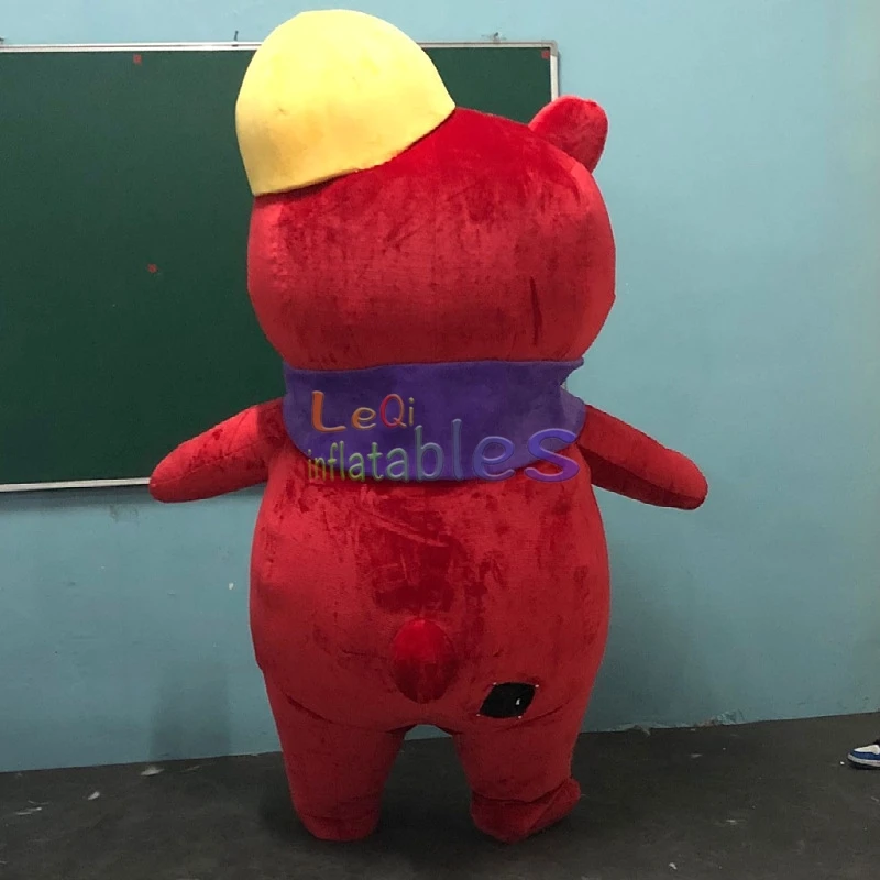Funny Inflatable Bear Mascot Costume Red Bear With Glasses
