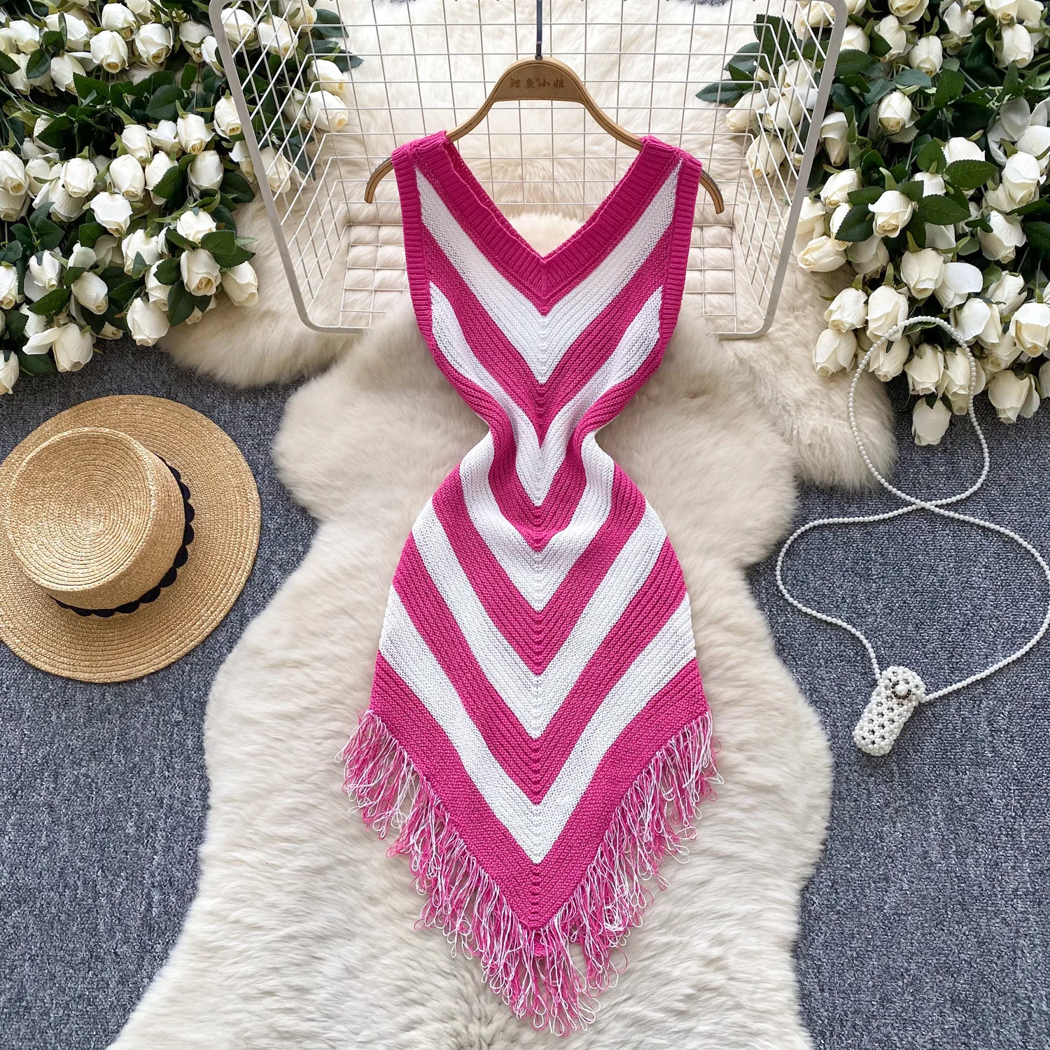Travel Vacation Wear Women's Dress Slim Irregular Fringe Knit Dresses Sehe  Fashion| Alibaba.com