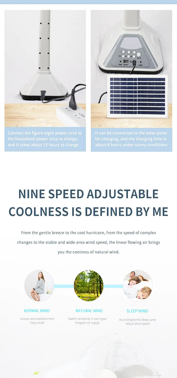 Rechargeable Solar Fan, Plastic, Air Cooling Fan - detail 14