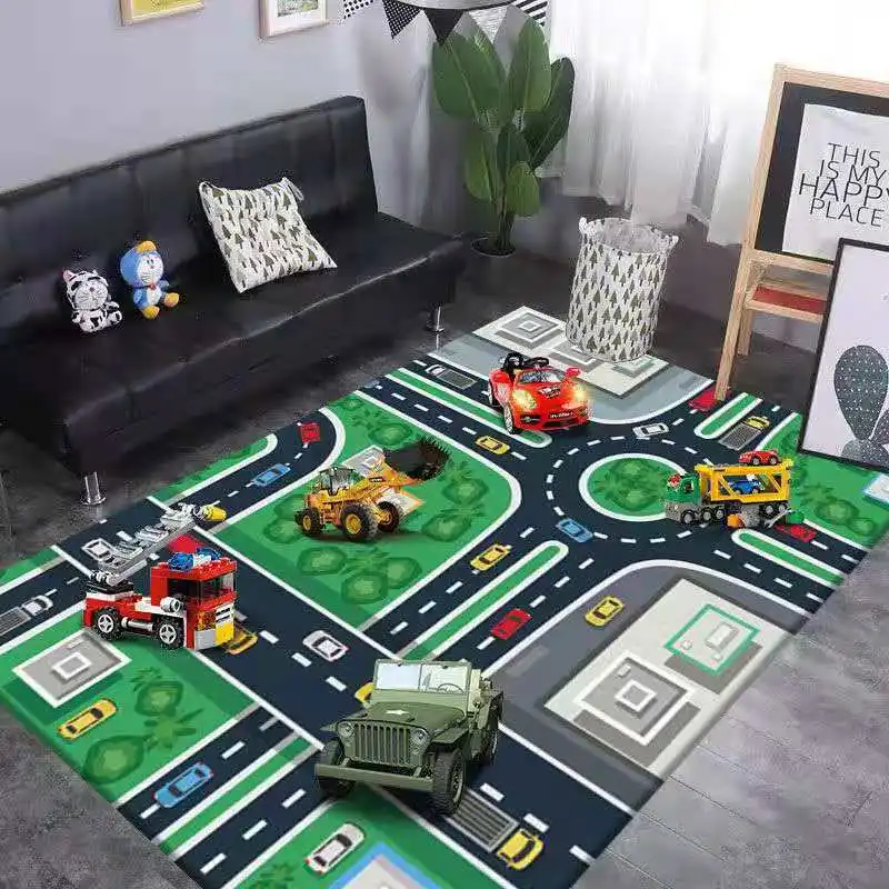 Autbye Kids Carpet Playmat Rug City Life Super Soft Plush Material Carpet for Infants Baby Children Educational Road Traffic Street Map Playing with Cars and Toys 