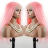 Pink Color Human Hair Wigs