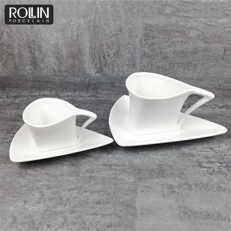 Ceramic Coffee Cups Unique Design Triangle Shape Porcelain Coffee Cups and Saucer Ceramic Espresso  Coffee Cup Set