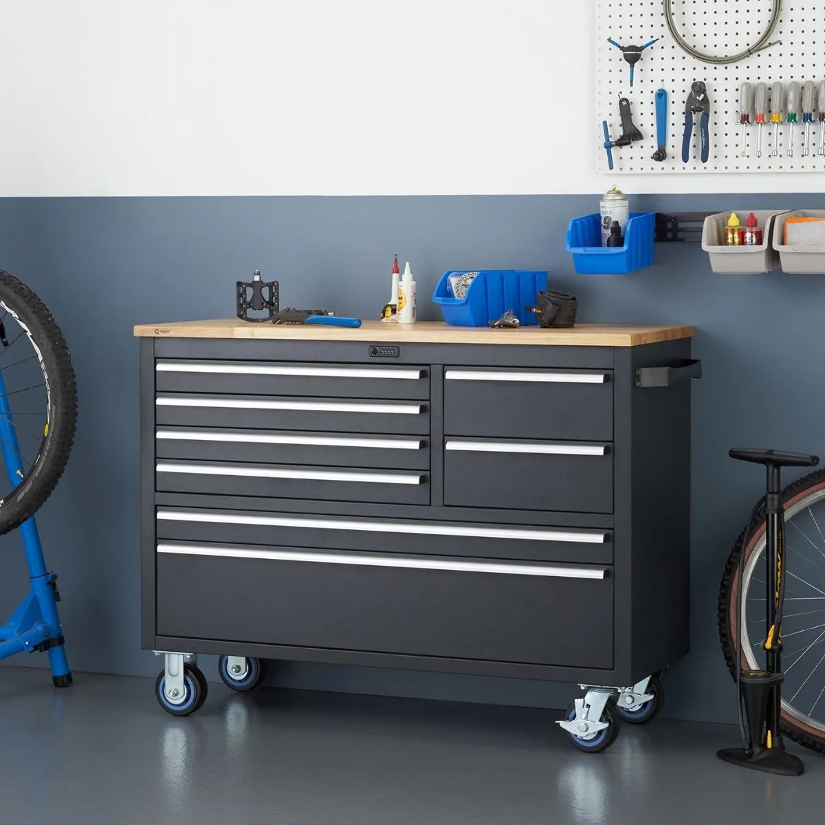 Distribution 48 Inch  8-DRAWER ROLLING GARAGE WORKSHOP WORKBENCH  W/ COMBO LOCK details