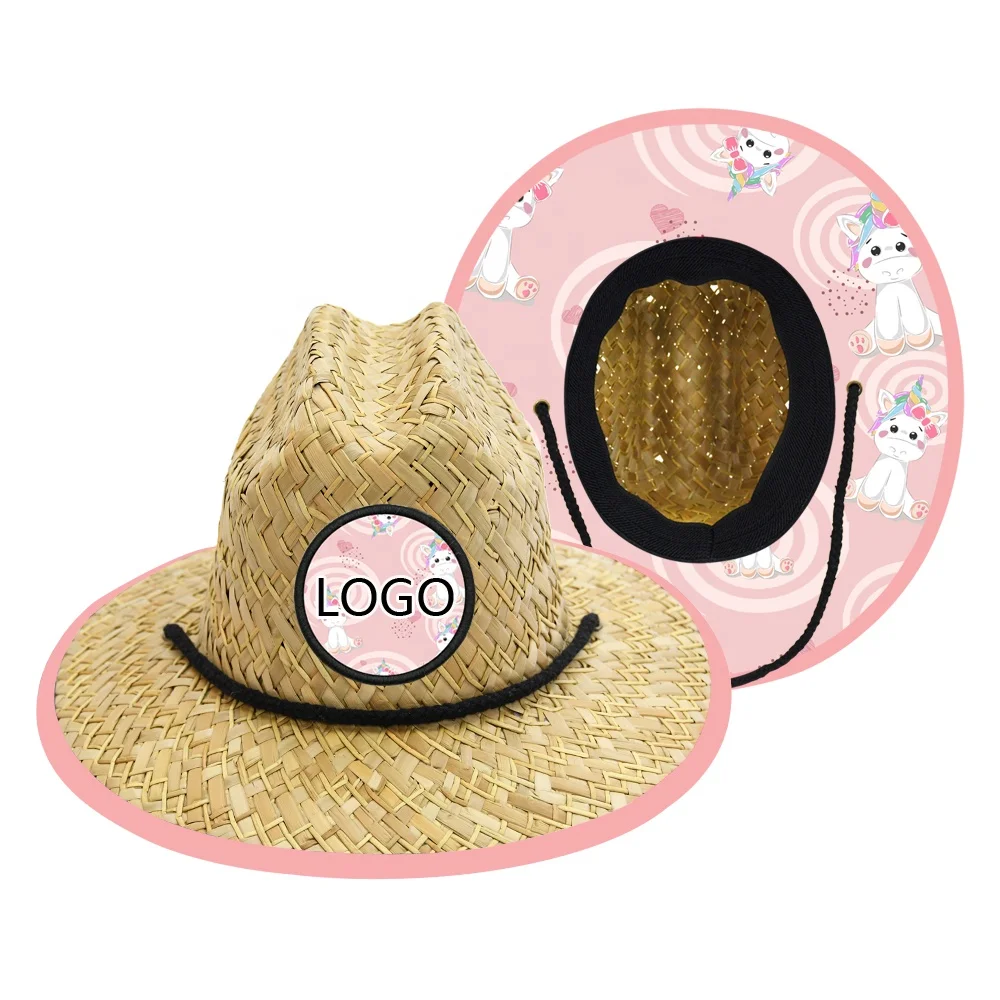 JAKIJAYI Customized Sun Visor Rush Straw Beach Hats for Children Large Wide Brim Lifegurad Hat Kid Kid Rock Fedora Hat